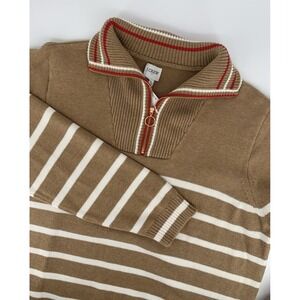 J Crew Sweater Womens XXL Tan Stripe 1/4 Zip 100% Cotton Preppy NEW